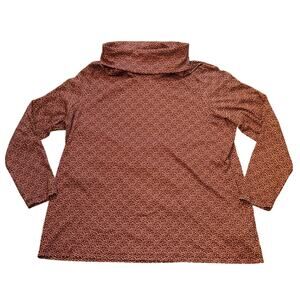 L.L. Bean Supima Cotton‎ Turtleneck Top Women’s 2X Plus Burgundy Floral Print